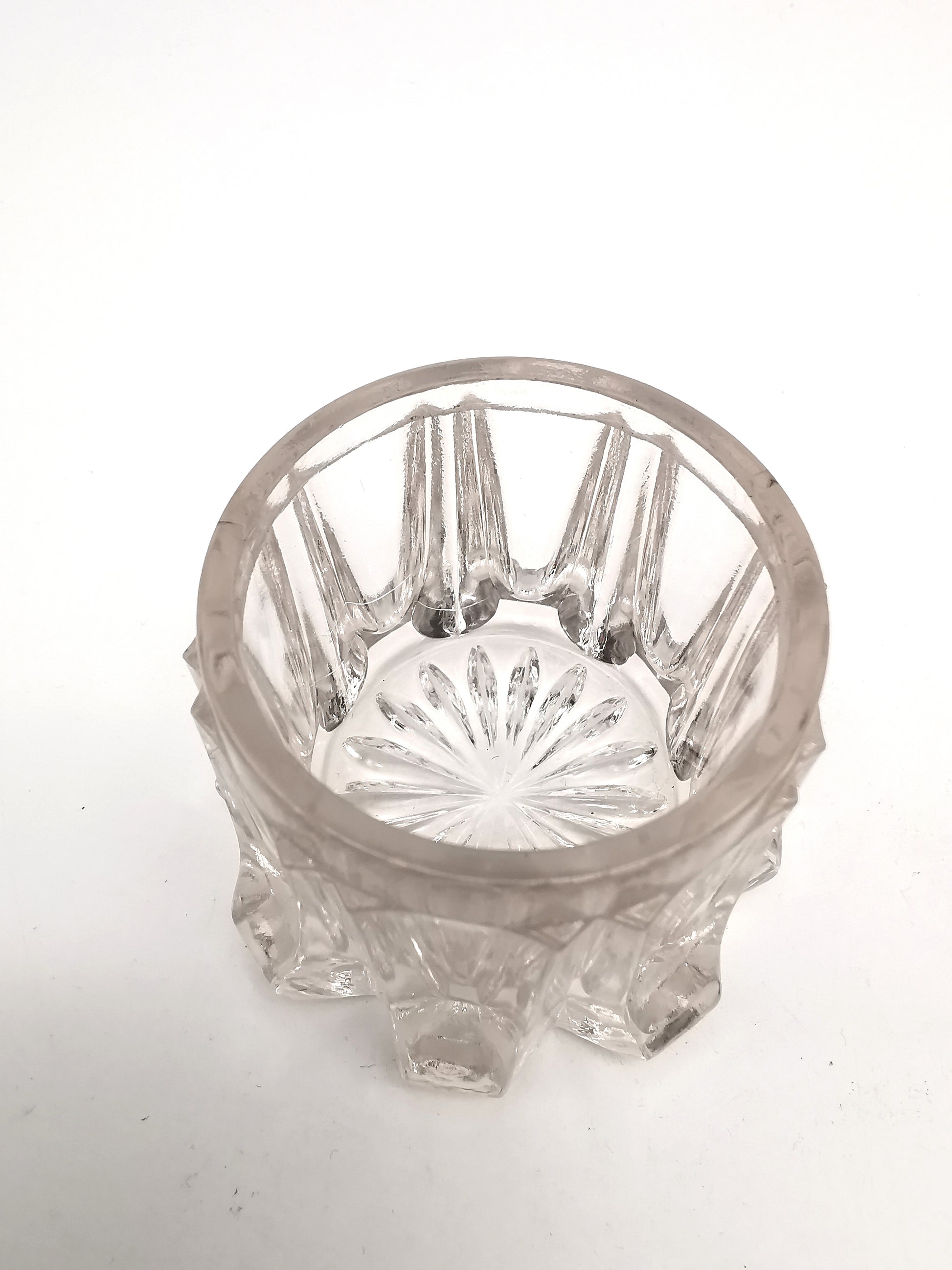 Antique Art Nouveau Silver Plated and Cut Glass Jar, Starburst Base Lidded Pot