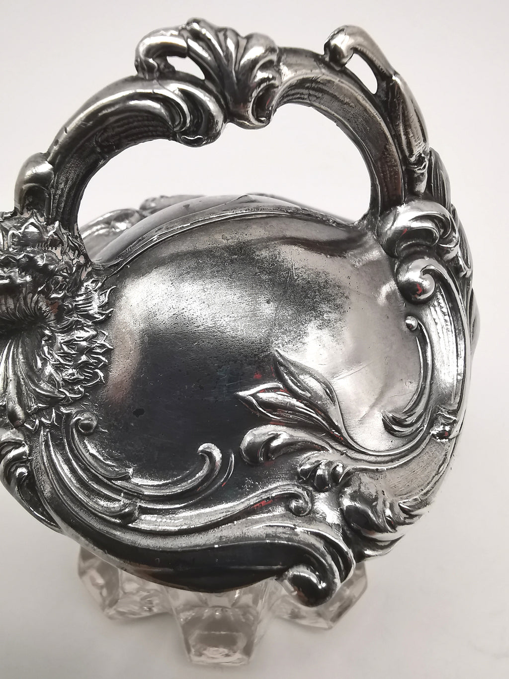 Antique Art Nouveau Silver Plated and Cut Glass Jar, Starburst Base Lidded Pot