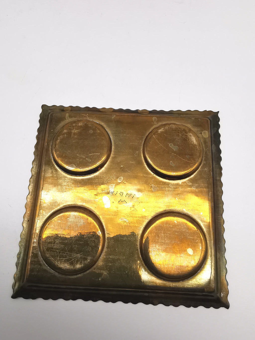 Vintage Indian Etched Brass Shot Glasses Set – 4 Mini Goblets with Matching Square Tray