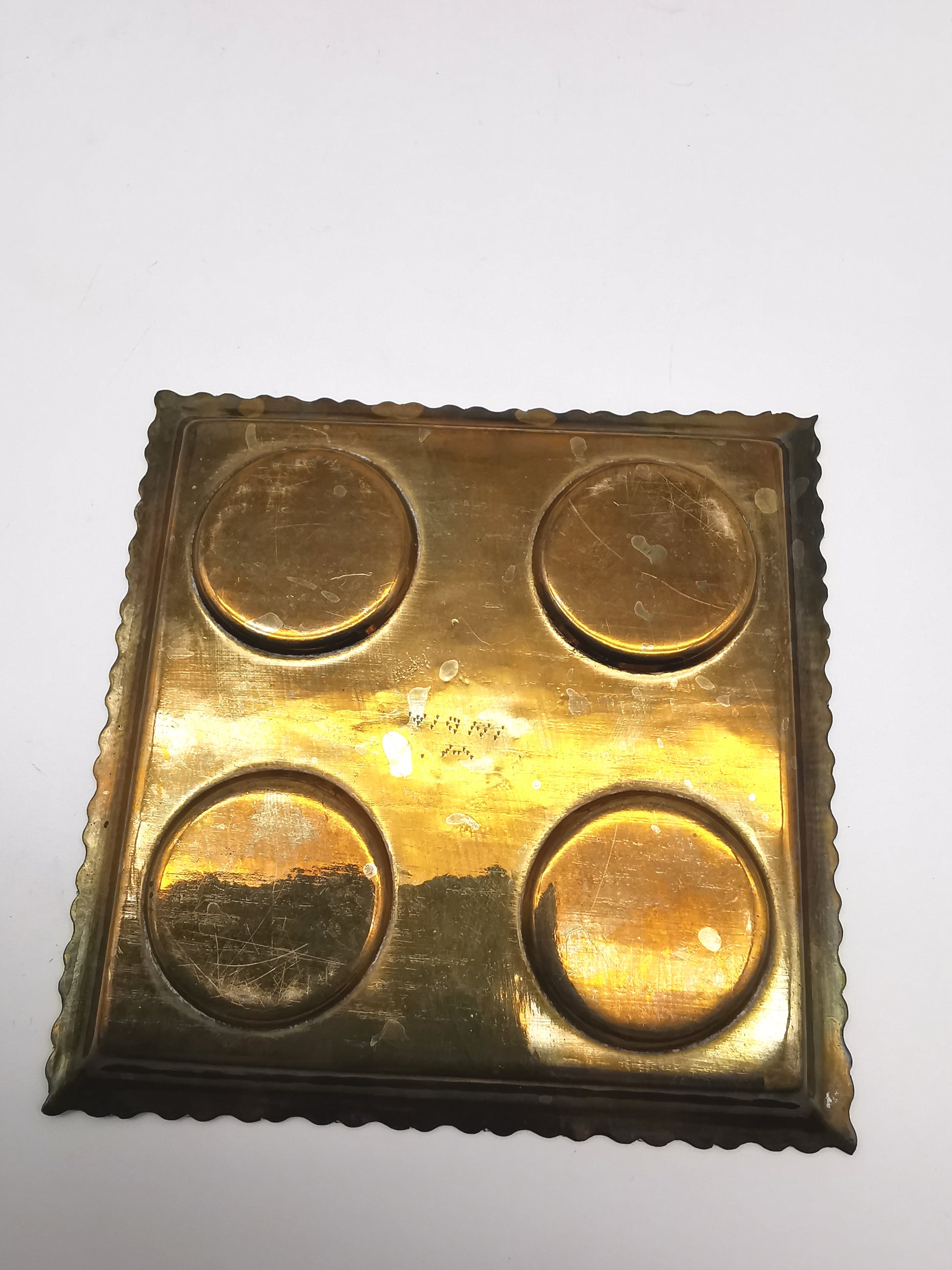 Vintage Indian Etched Brass Shot Glasses Set – 4 Mini Goblets with Matching Square Tray