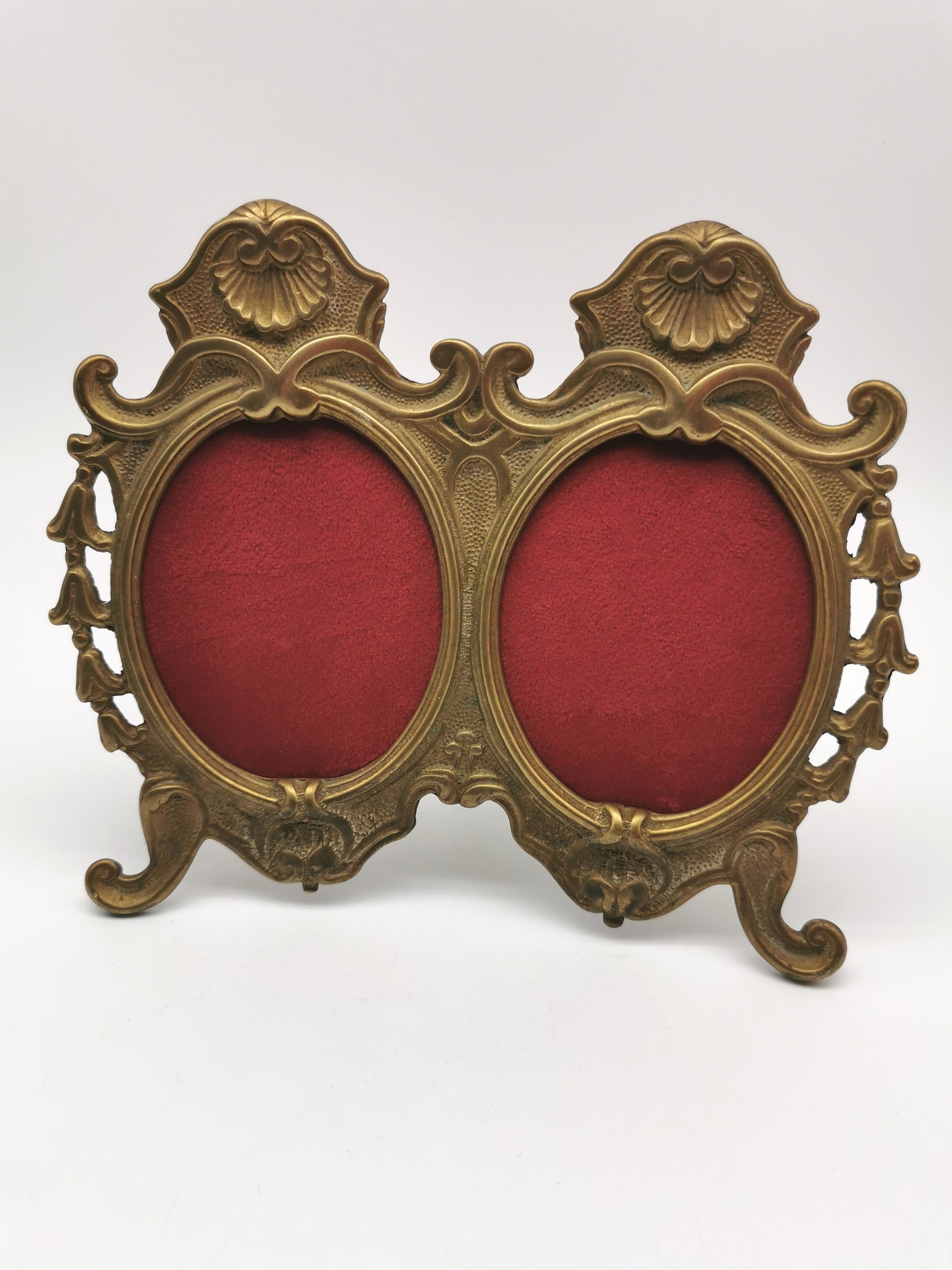 Vintage Ornate Solid Brass Rococo Style Double Oval Photo Frame, With Custom Velvet Inserts