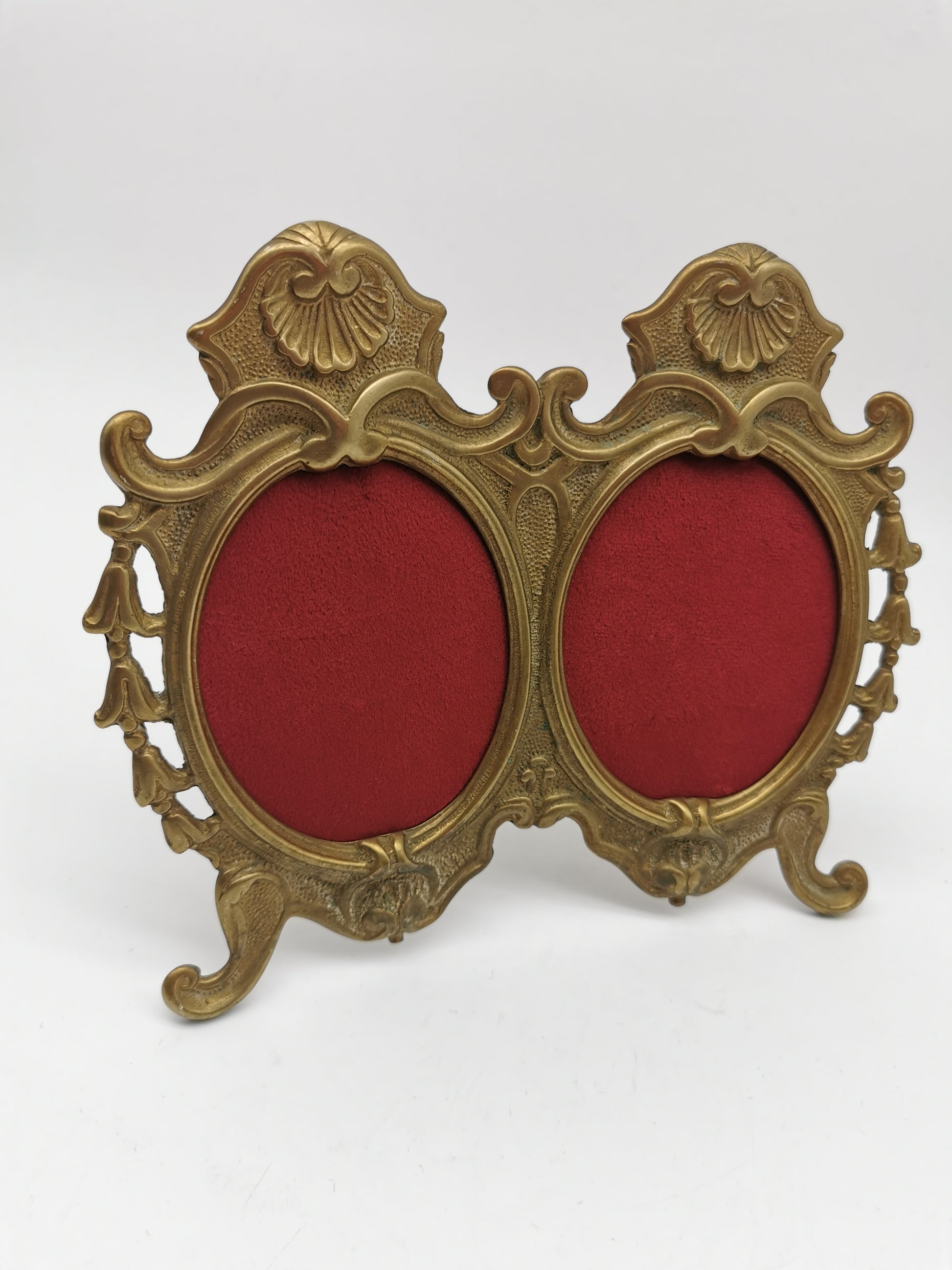 Vintage Ornate Solid Brass Rococo Style Double Oval Photo Frame, With Custom Velvet Inserts