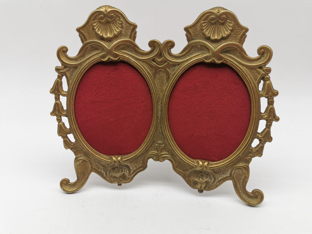 Vintage Ornate Solid Brass Rococo Style Double Oval Photo Frame, With Custom Velvet Inserts