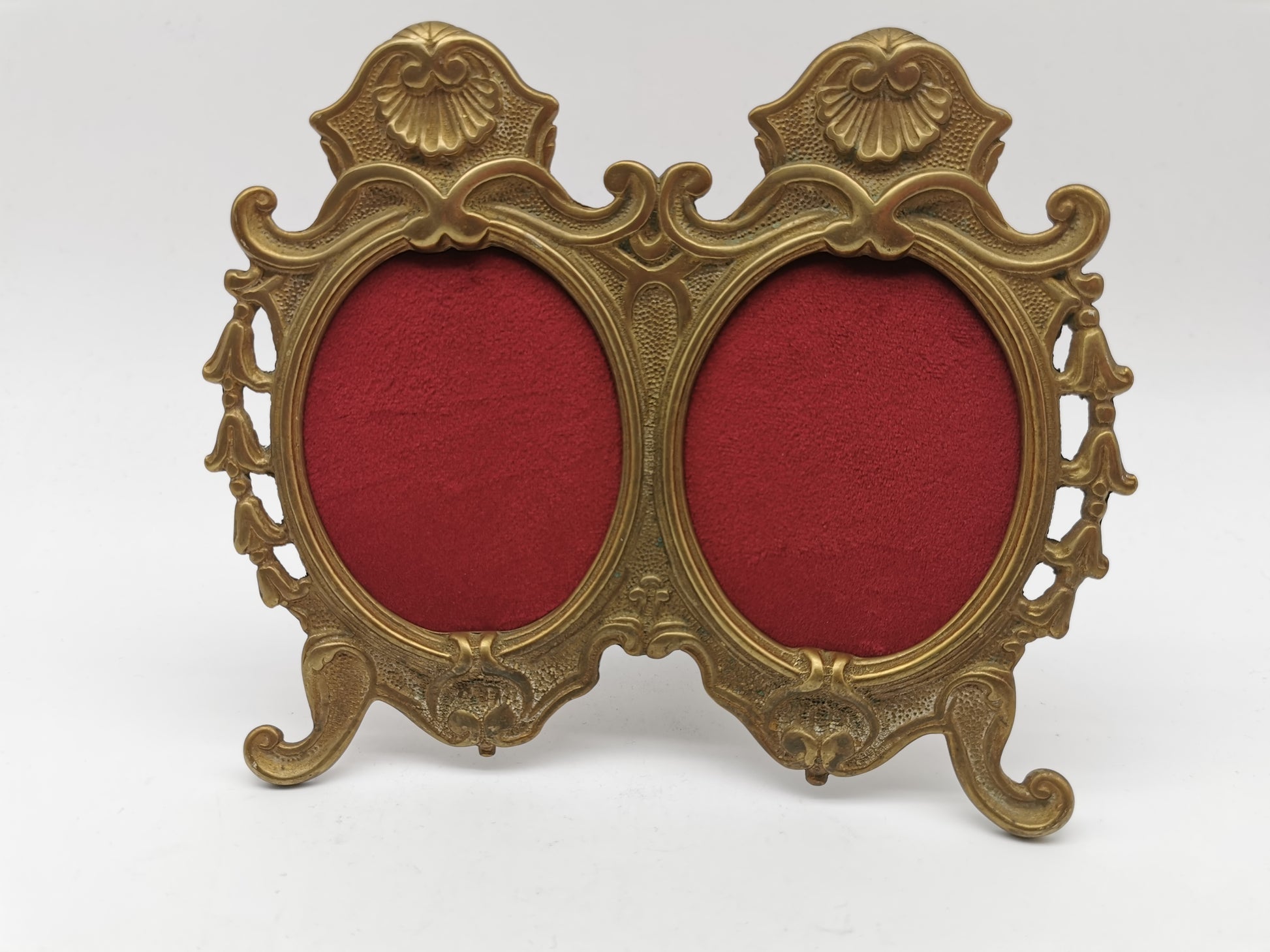 Vintage Ornate Solid Brass Rococo Style Double Oval Photo Frame, With Custom Velvet Inserts