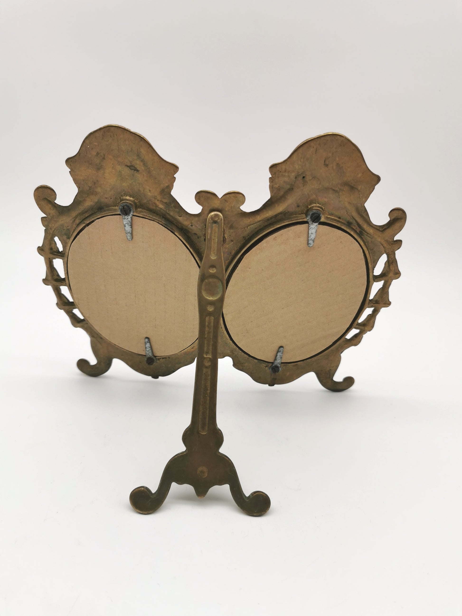 Vintage Ornate Solid Brass Rococo Style Double Oval Photo Frame, With Custom Velvet Inserts