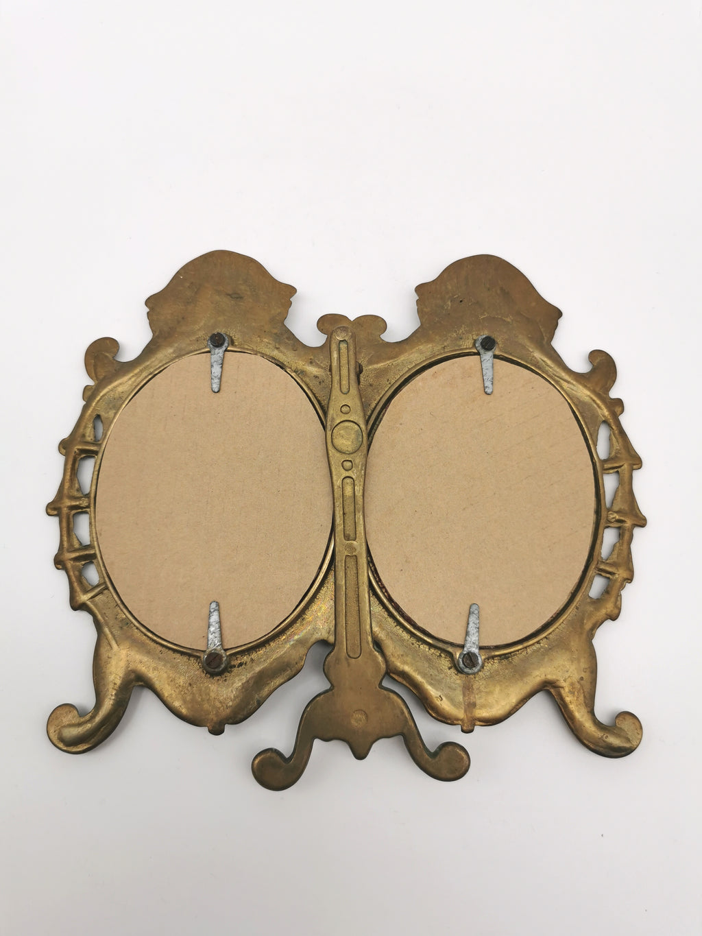 Vintage Ornate Solid Brass Rococo Style Double Oval Photo Frame, With Custom Velvet Inserts