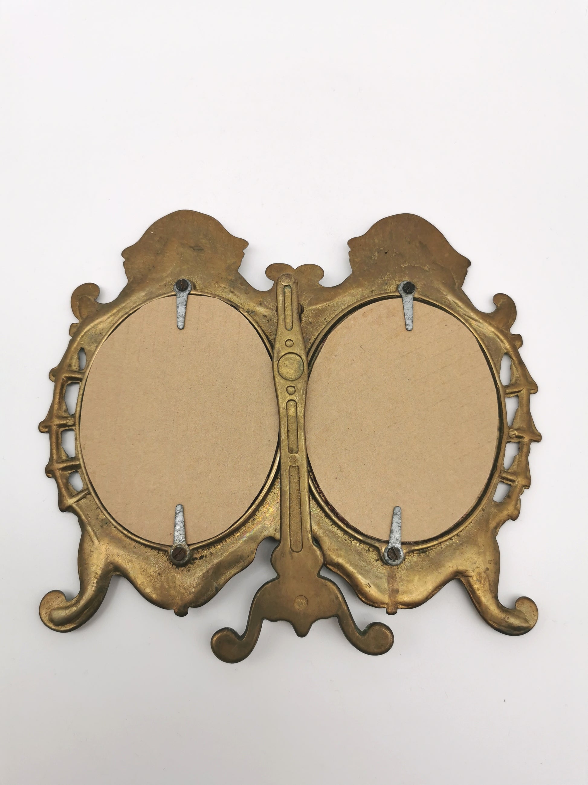 Vintage Ornate Solid Brass Rococo Style Double Oval Photo Frame, With Custom Velvet Inserts