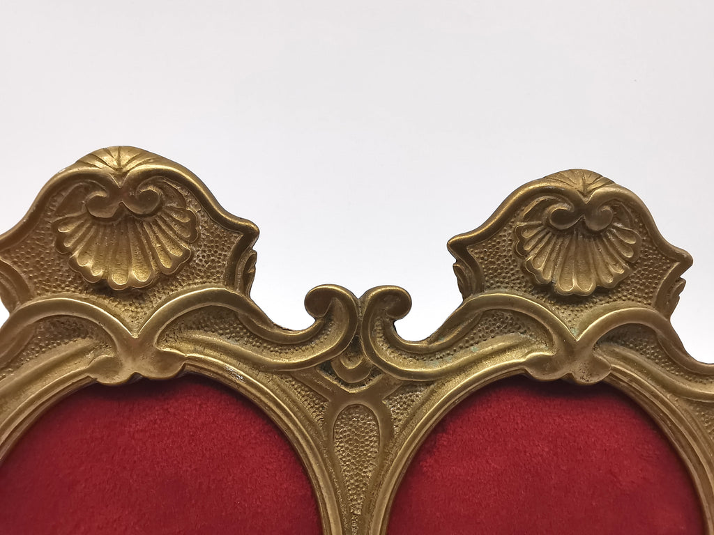 Vintage Ornate Solid Brass Rococo Style Double Oval Photo Frame, With Custom Velvet Inserts