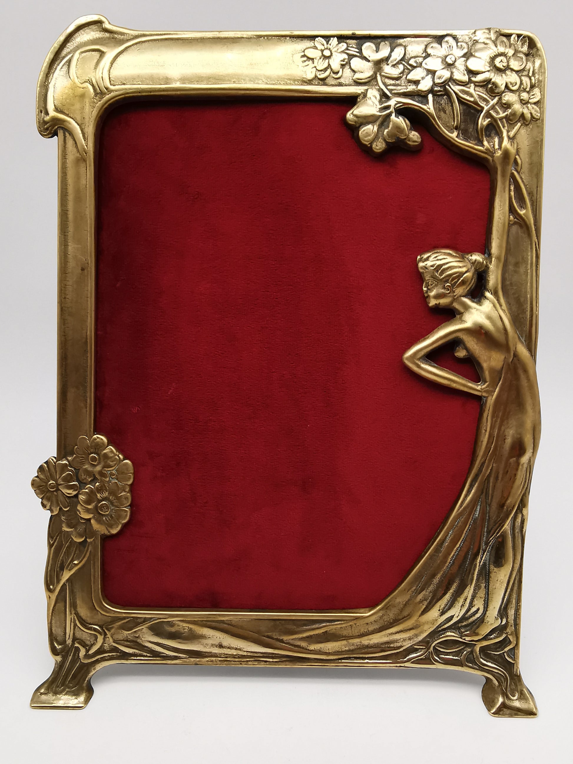 Vintage Art Nouveau Style Large Brass Nymph and Floral Picture Frame, 34cm height