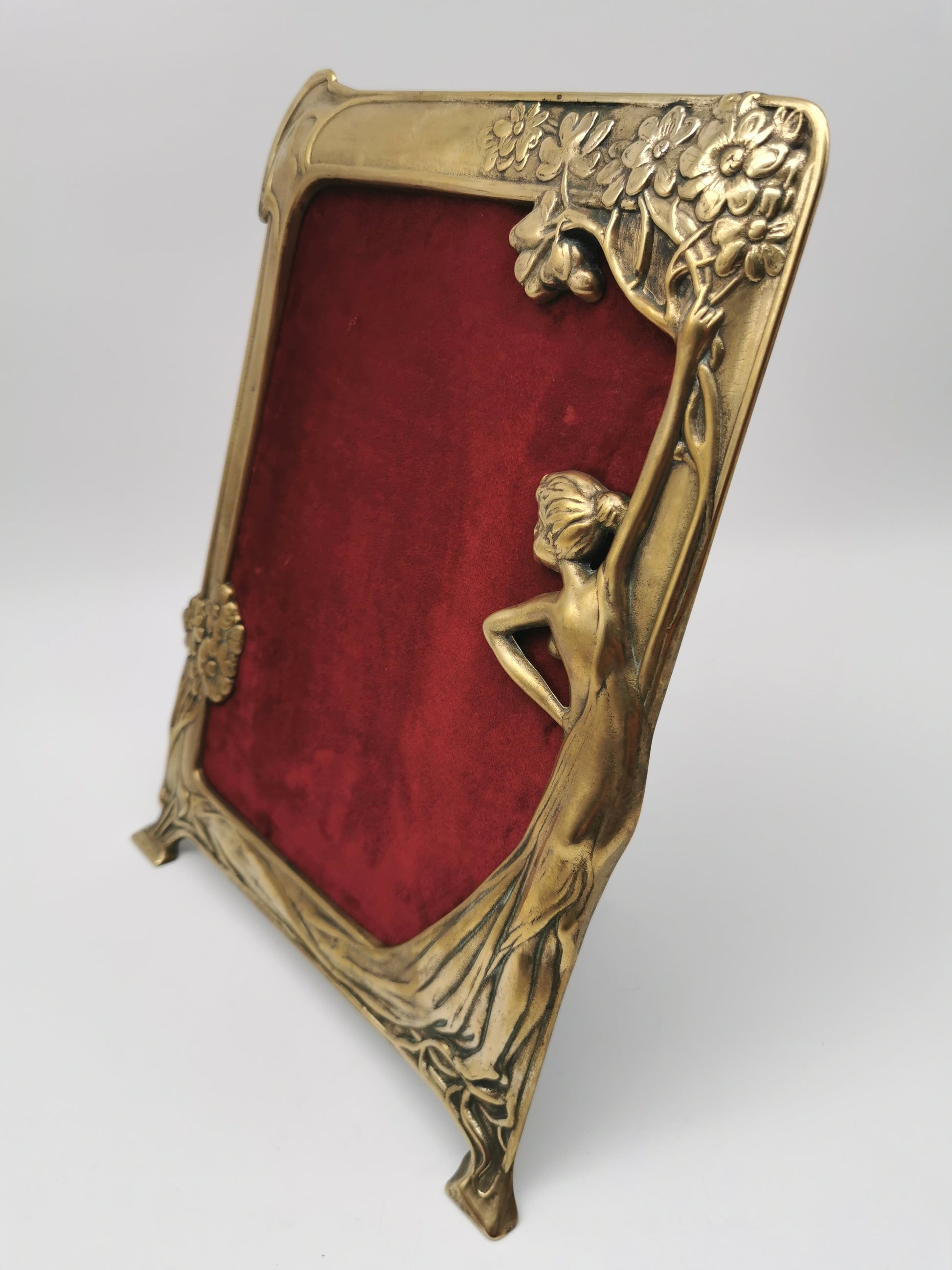 Vintage Art Nouveau Style Large Brass Nymph and Floral Picture Frame, 34cm height