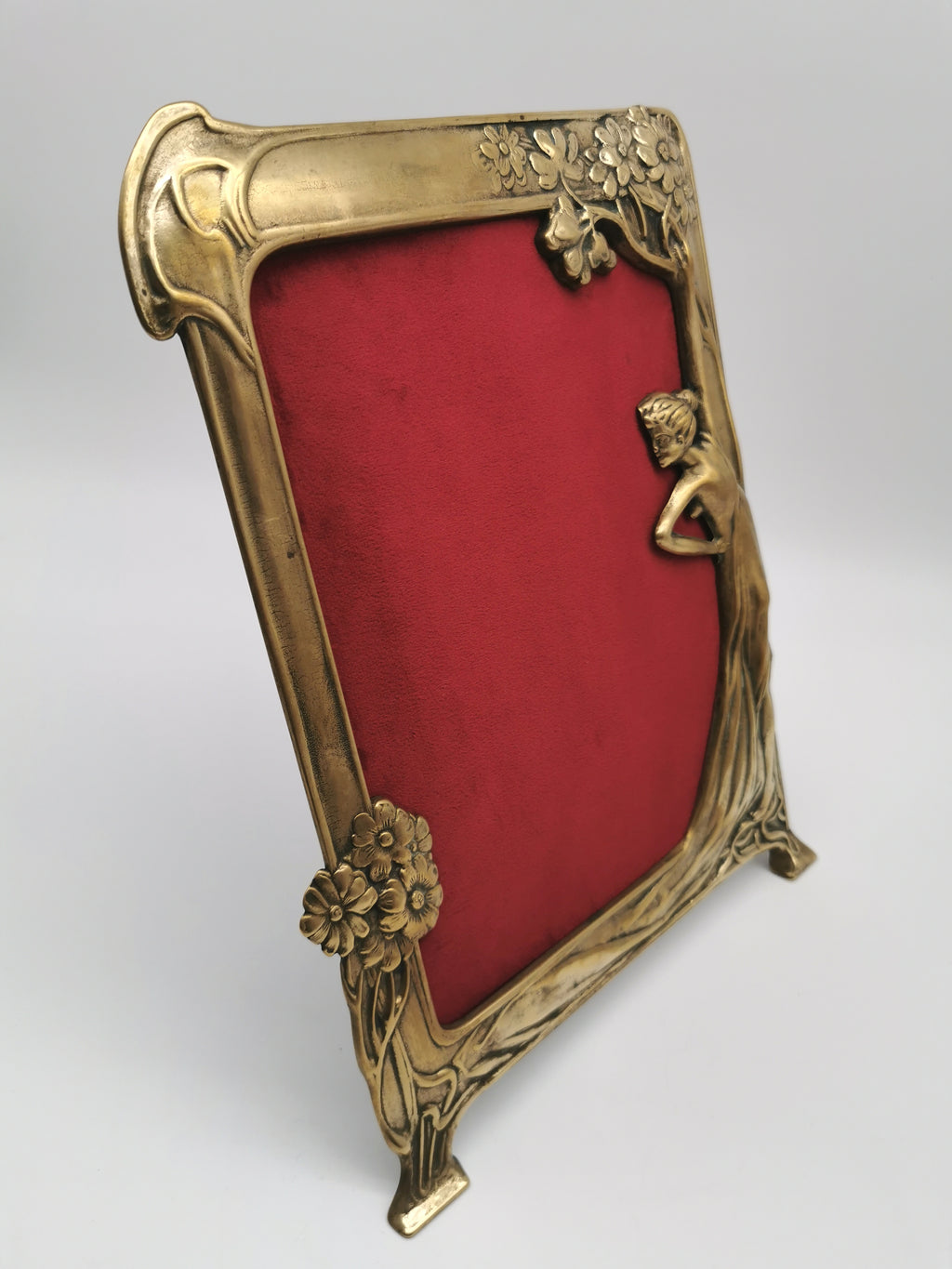 Vintage Art Nouveau Style Large Brass Nymph and Floral Picture Frame, 34cm height