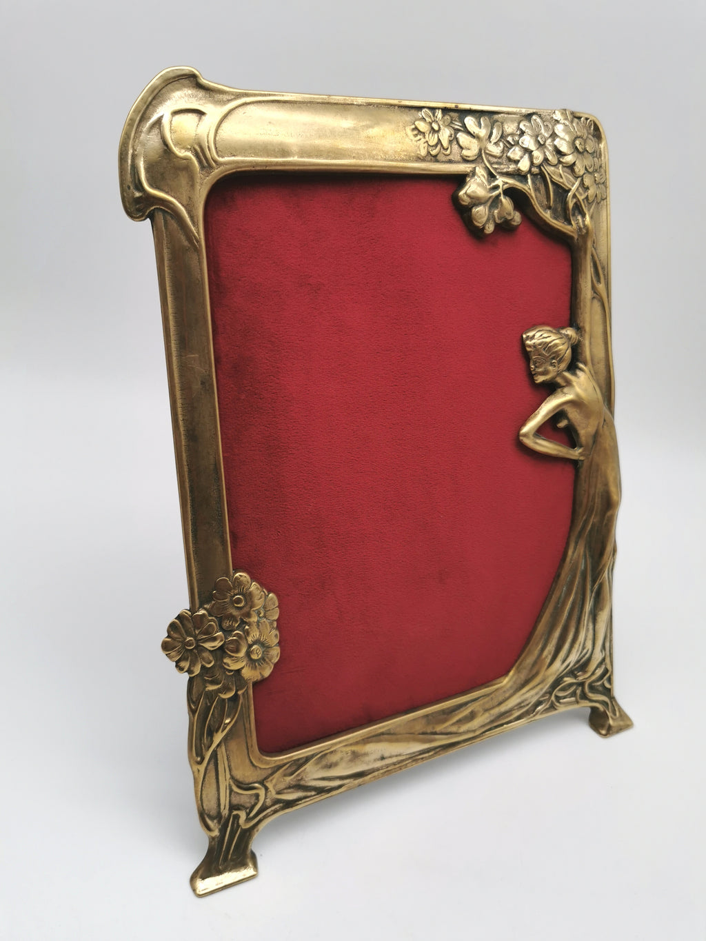 Vintage Art Nouveau Style Large Brass Nymph and Floral Picture Frame, 34cm height