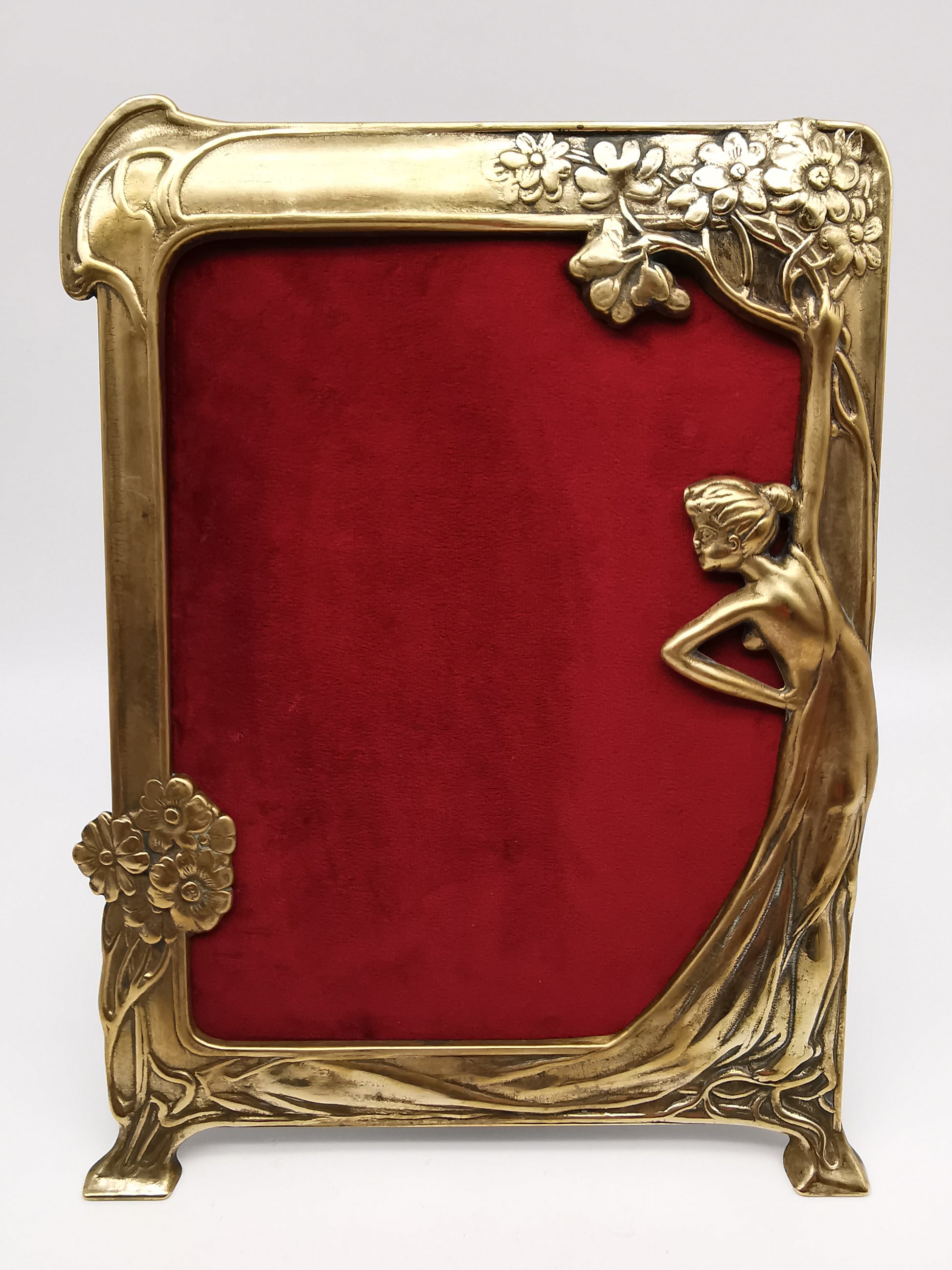 Vintage Art Nouveau Style Large Brass Nymph and Floral Picture Frame, 34cm height