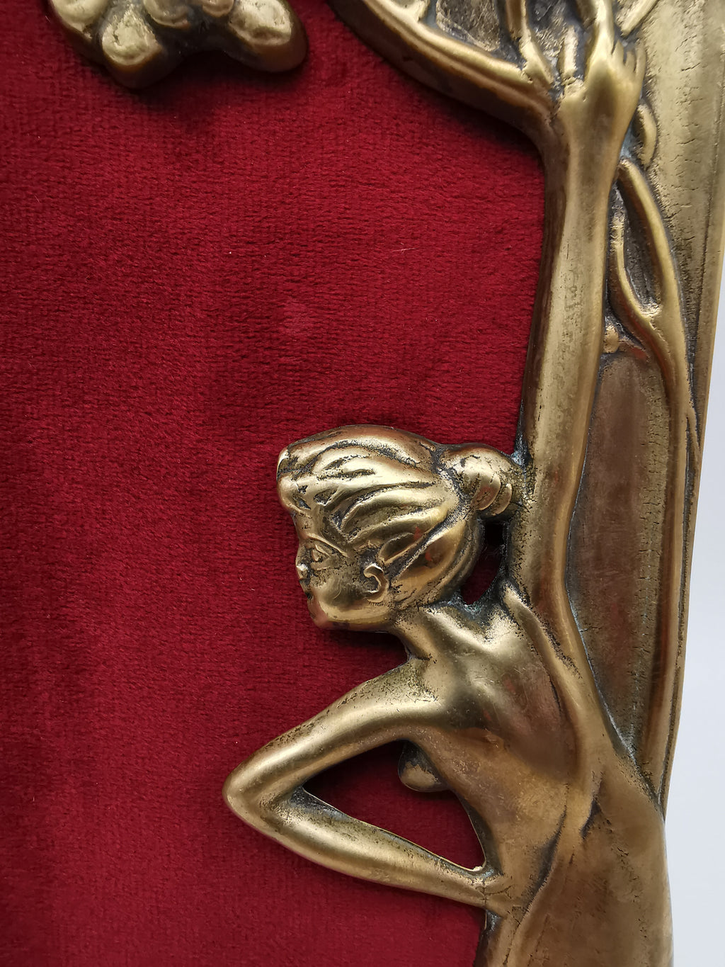 Vintage Art Nouveau Style Large Brass Nymph and Floral Picture Frame, 34cm height