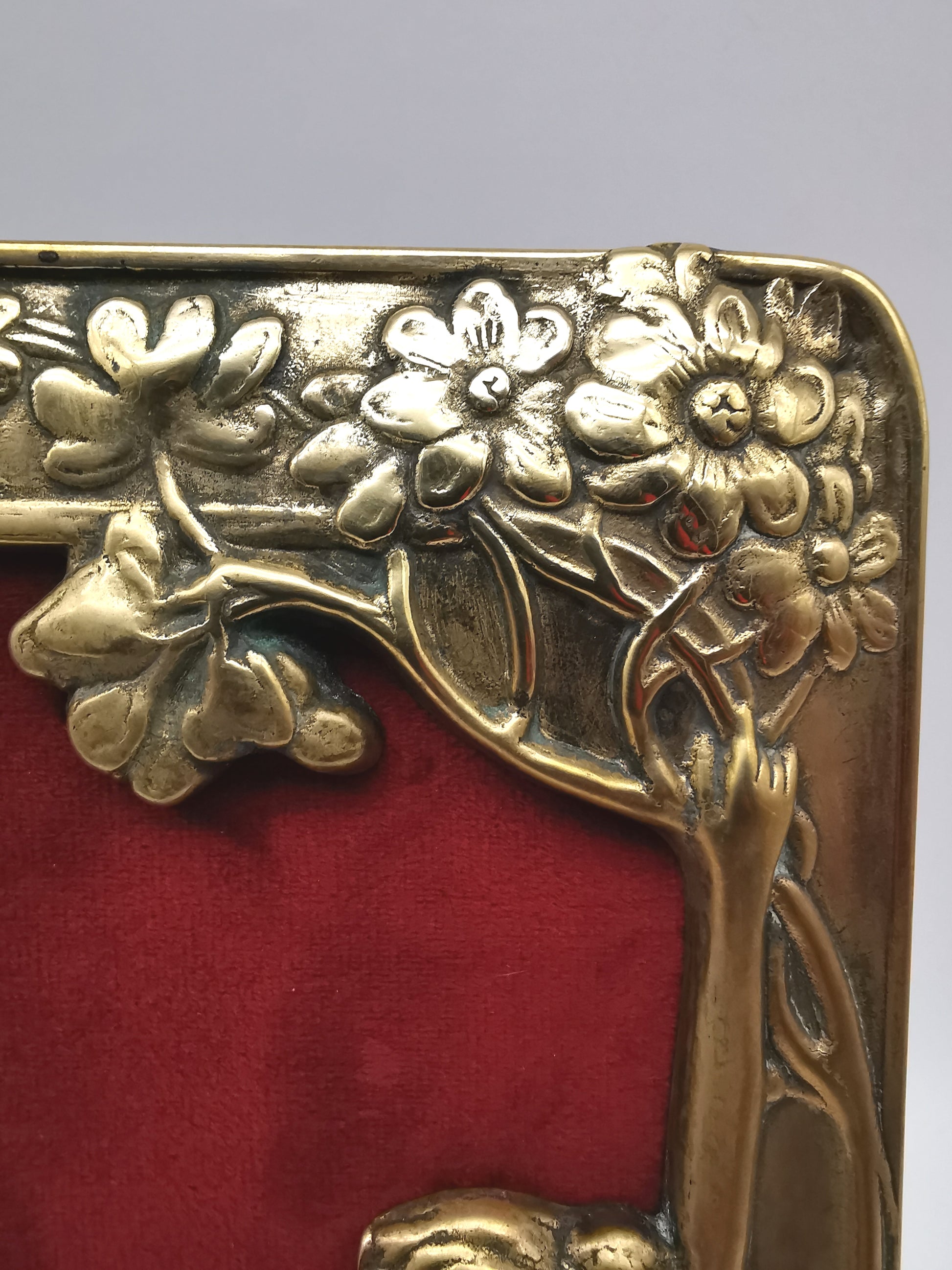 Vintage Art Nouveau Style Large Brass Nymph and Floral Picture Frame, 34cm height