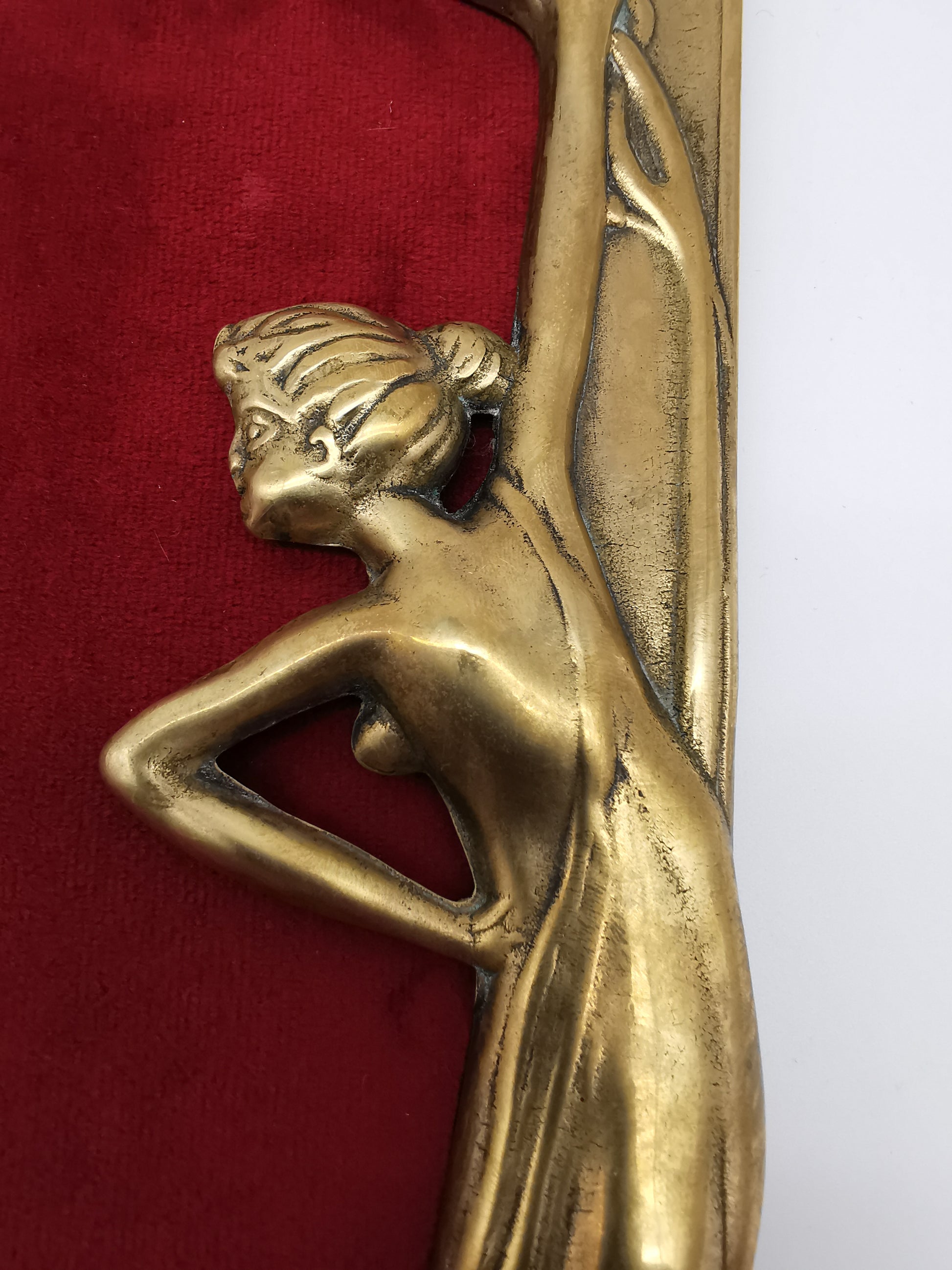 Vintage Art Nouveau Style Large Brass Nymph and Floral Picture Frame, 34cm height