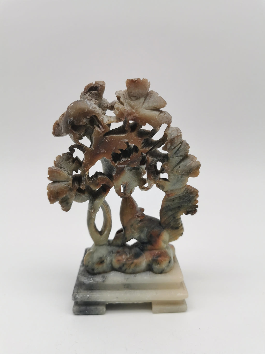 Vintage Chinese Hand-Carved Soapstone Sculpture – Squirrel and Grapes Motif