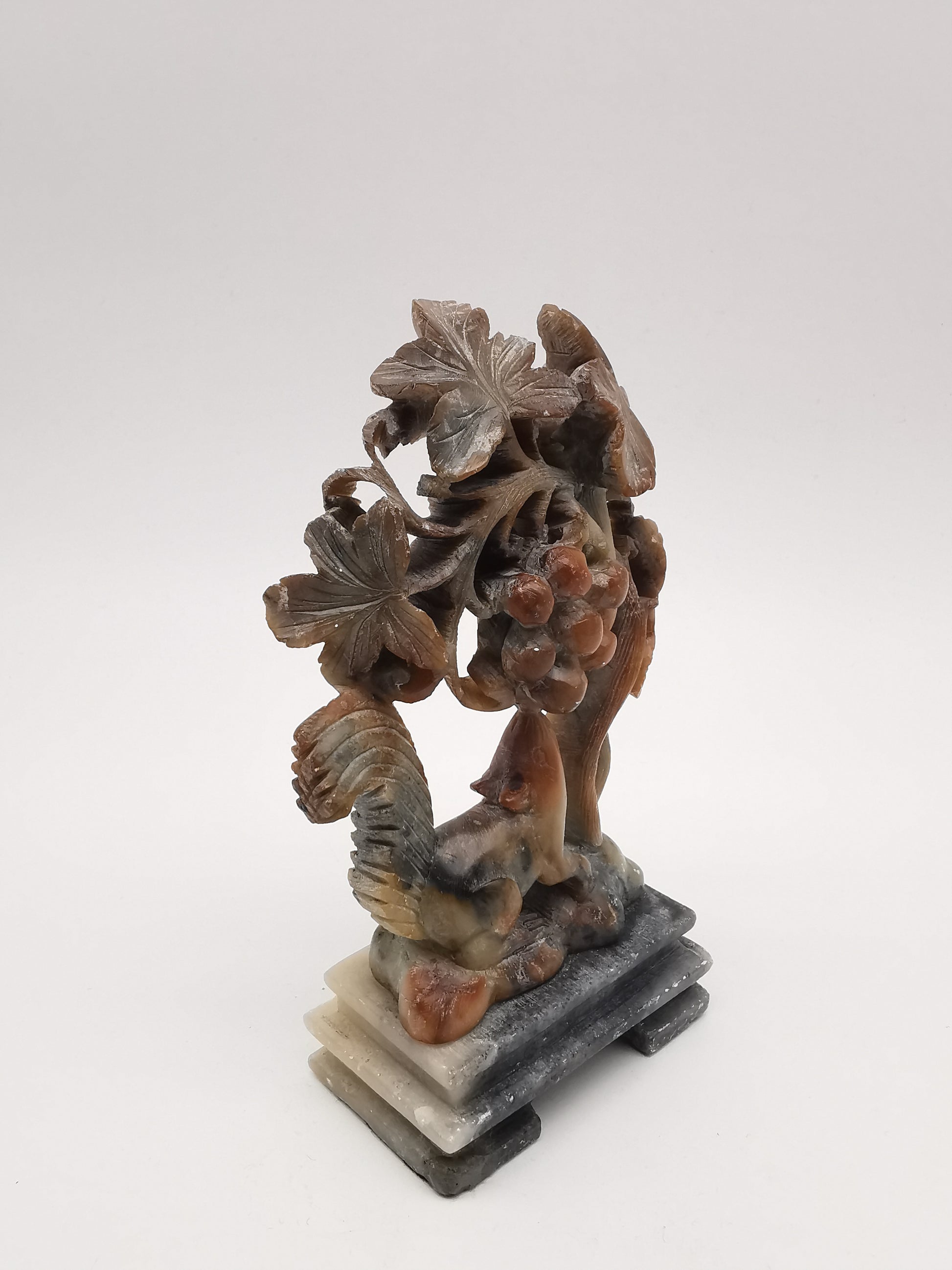 Vintage Chinese Hand-Carved Soapstone Sculpture – Squirrel and Grapes Motif