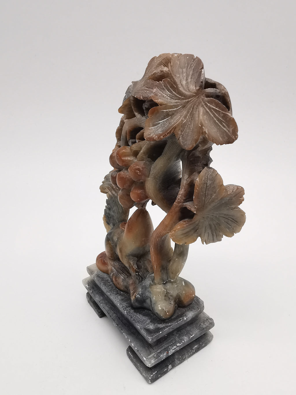 Vintage Chinese Hand-Carved Soapstone Sculpture – Squirrel and Grapes Motif