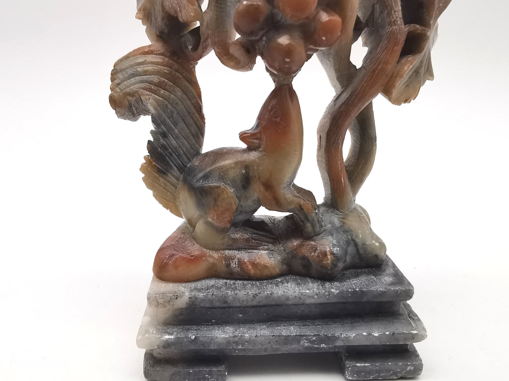 Vintage Chinese Hand-Carved Soapstone Sculpture – Squirrel and Grapes Motif