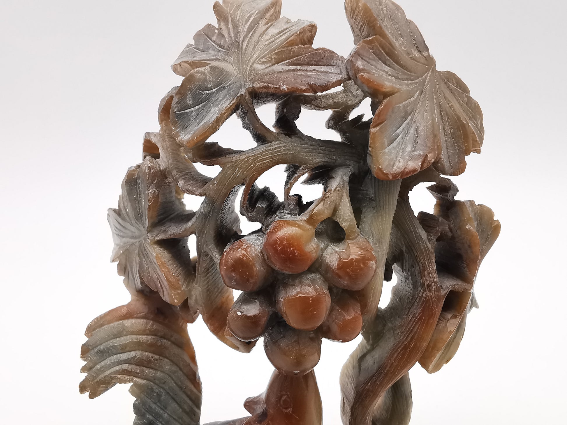 Vintage Chinese Hand-Carved Soapstone Sculpture – Squirrel and Grapes Motif