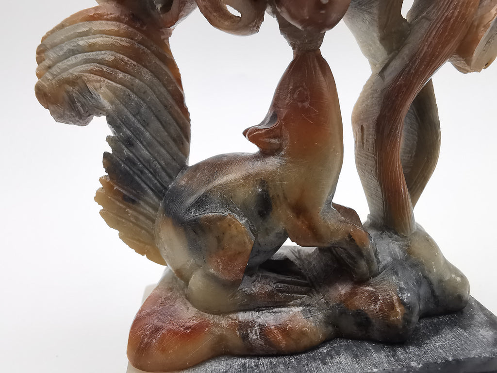 Vintage Chinese Hand-Carved Soapstone Sculpture – Squirrel and Grapes Motif