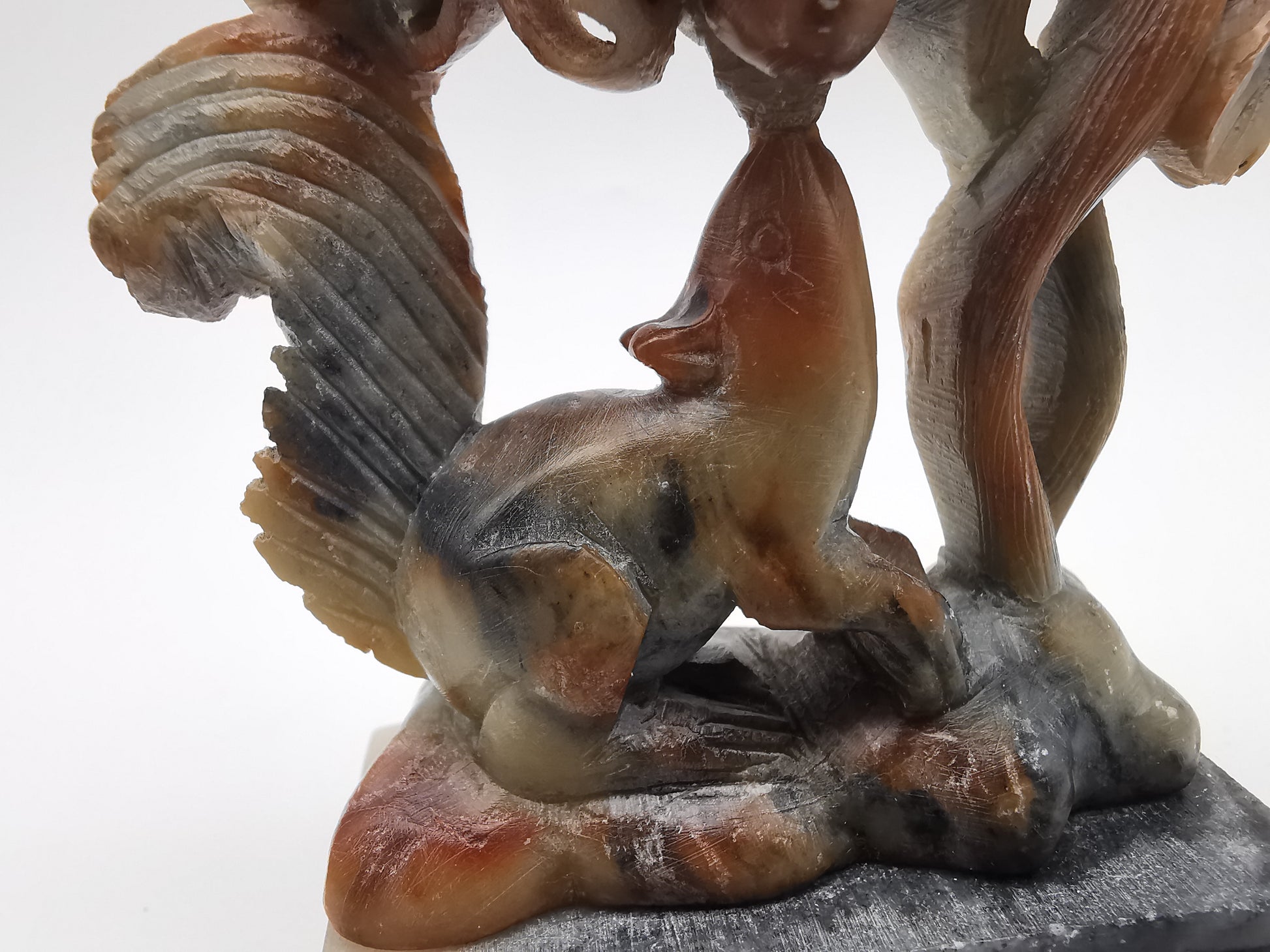 Vintage Chinese Hand-Carved Soapstone Sculpture – Squirrel and Grapes Motif