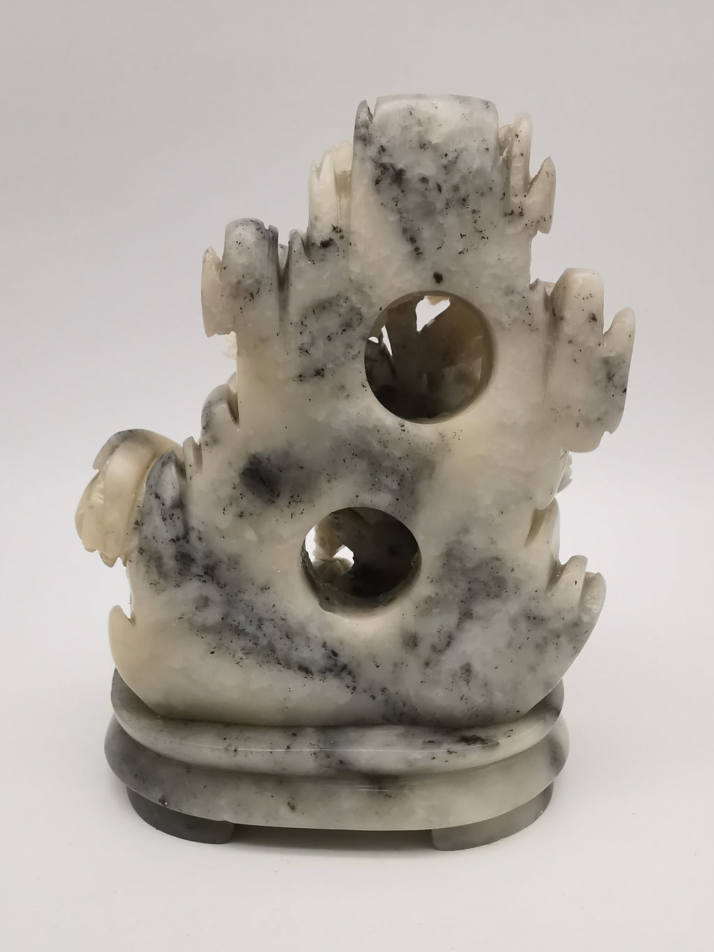 Vintage Chinese Hand-Carved Soapstone Rooster and Peony Blossom Sculpture