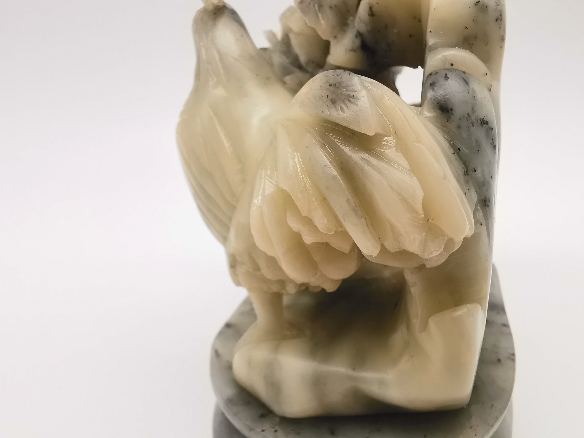 Vintage Chinese Hand-Carved Soapstone Rooster and Peony Blossom Sculpture