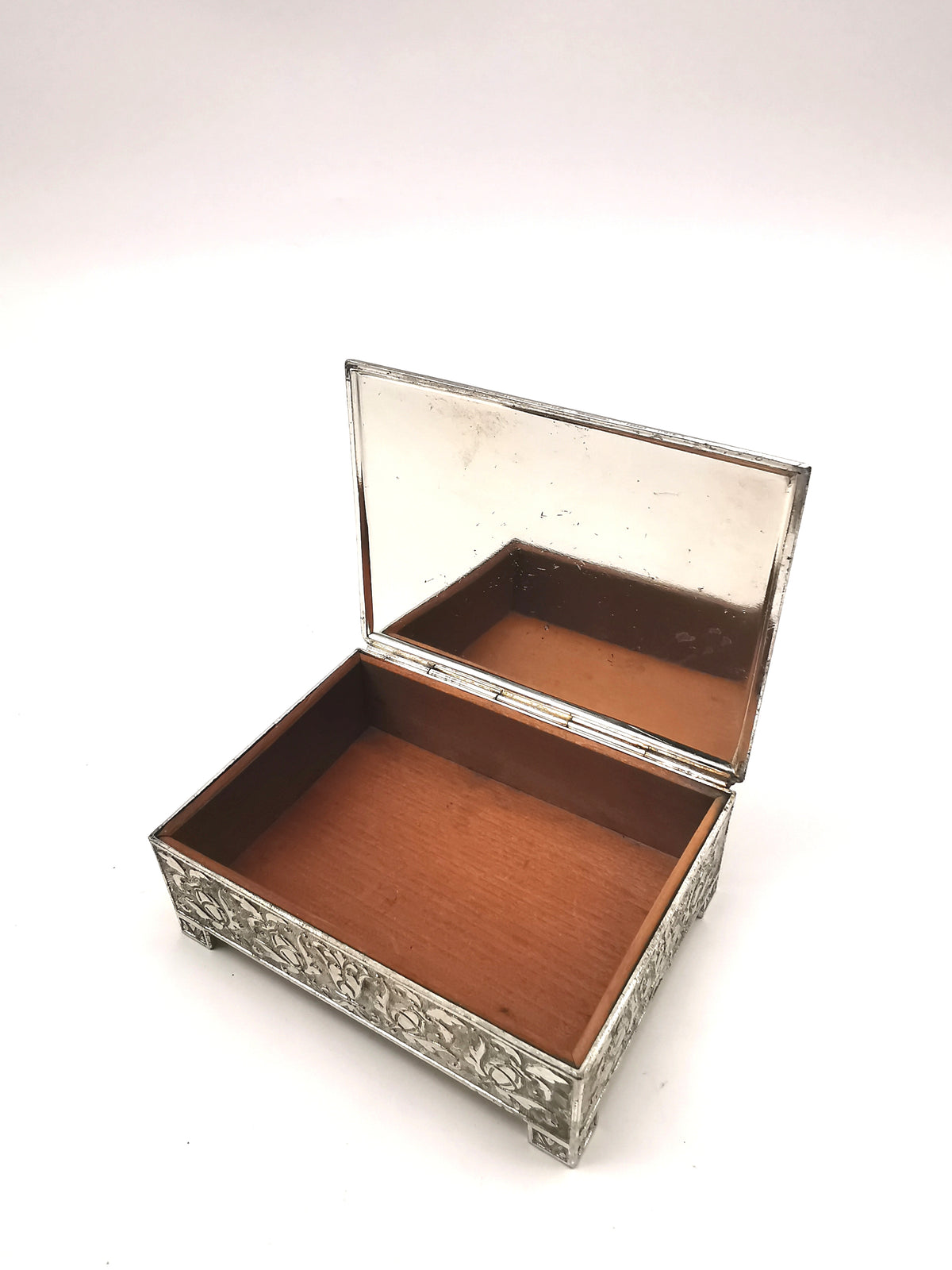 Vintage Highlands Silver Plated Trinket Cigarette Box Faux Amber Butterscotch Lucite Lid
