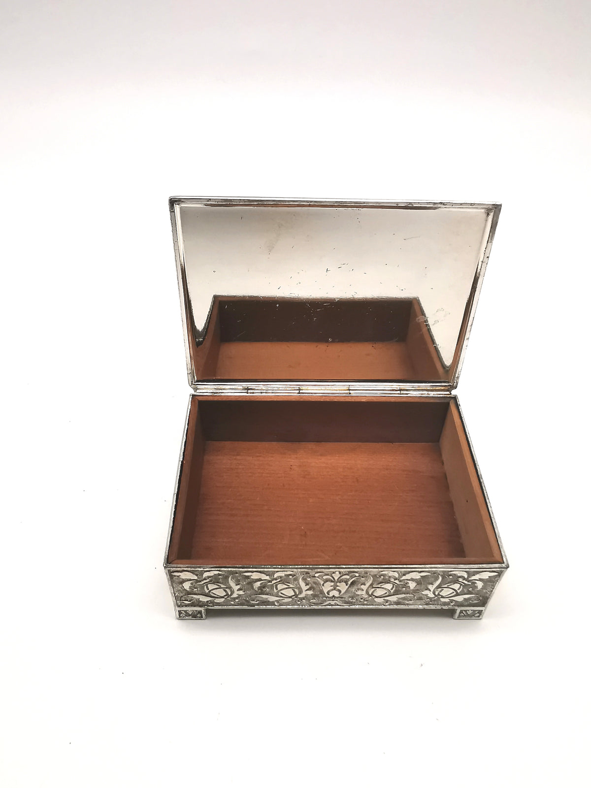 Vintage Highlands Silver Plated Trinket Cigarette Box Faux Amber Butterscotch Lucite Lid