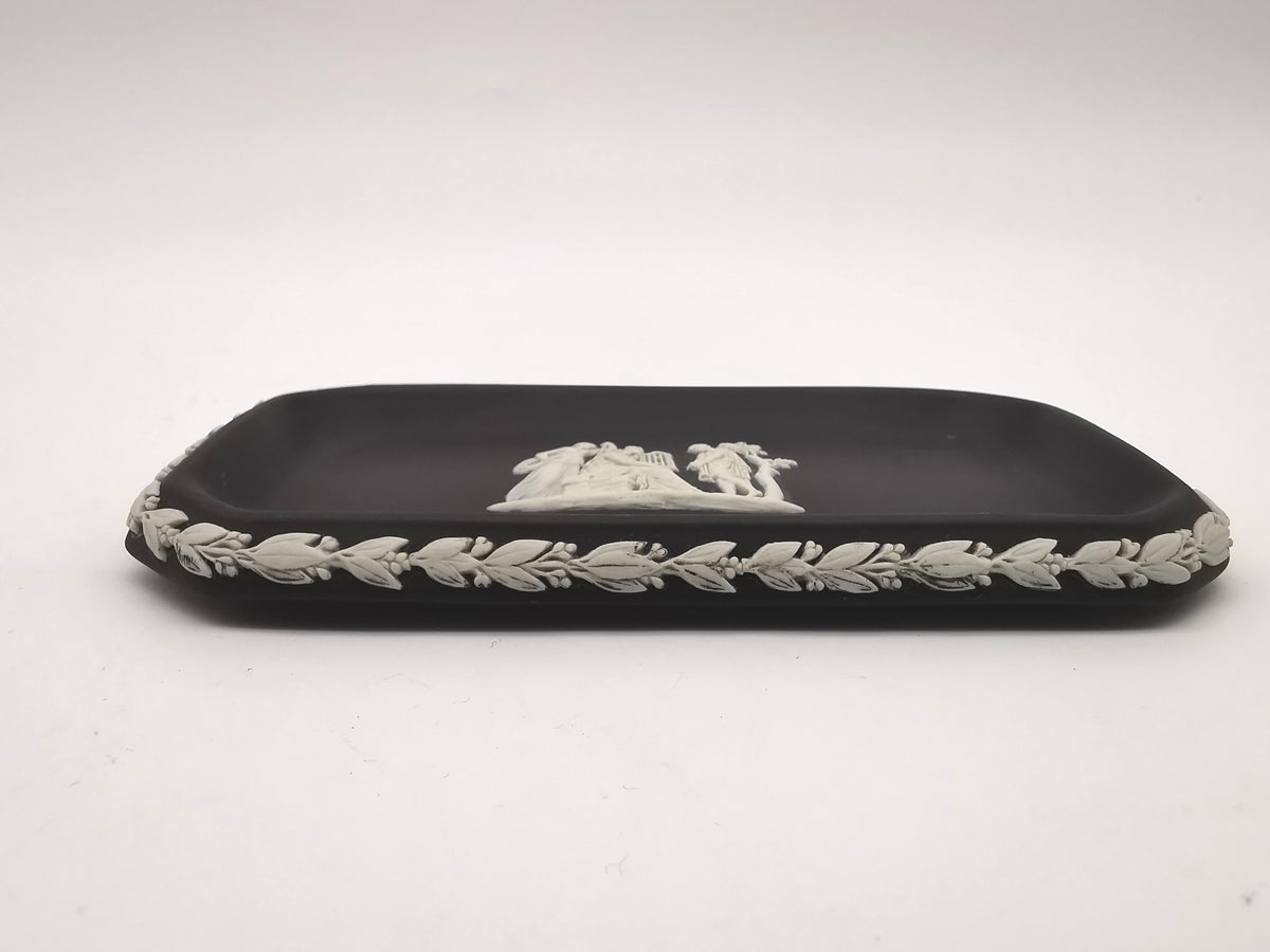 Vintage Wedgwood Black Jasperware Rectangular Pin Tray – Neoclassical Relief
