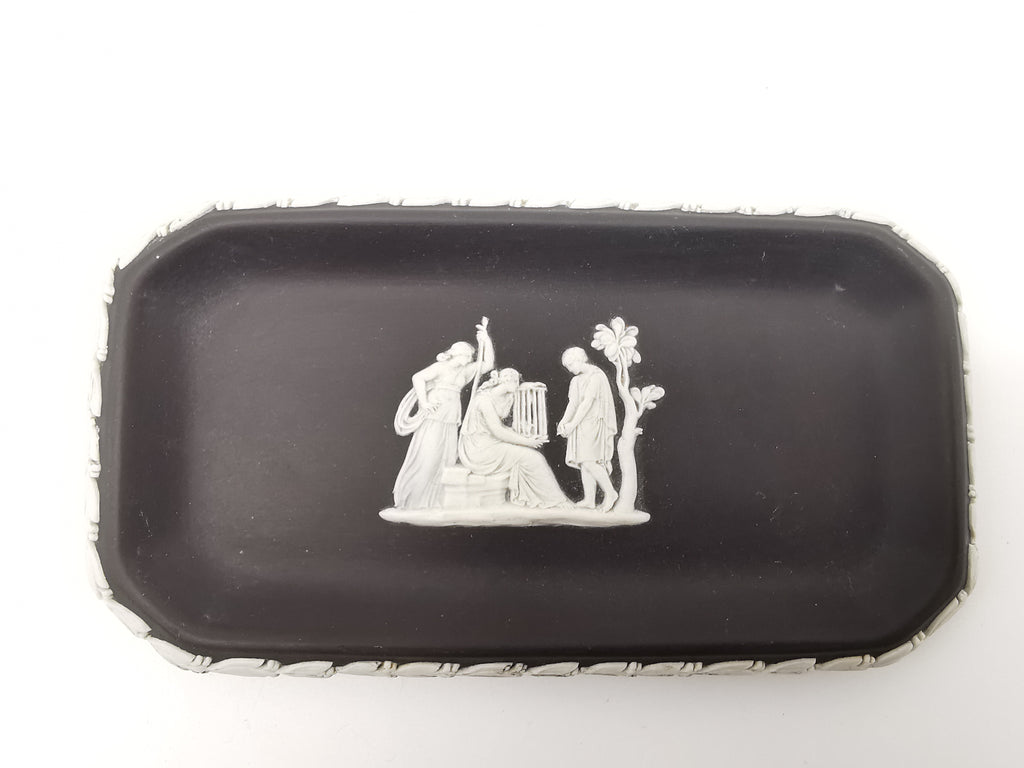 Vintage Wedgwood Black Jasperware Rectangular Pin Tray – Neoclassical Relief