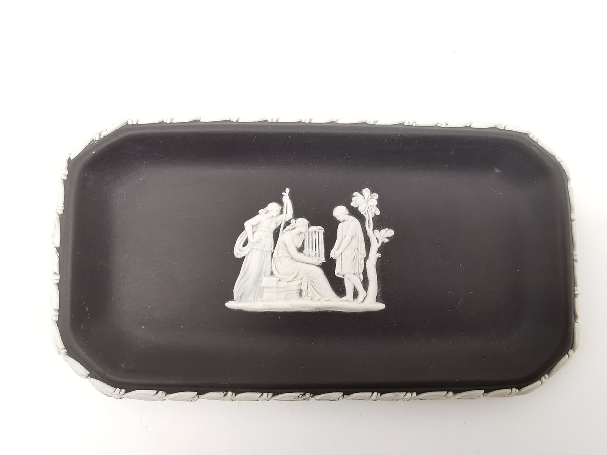Vintage Wedgwood Black Jasperware Rectangular Pin Tray – Neoclassical Relief