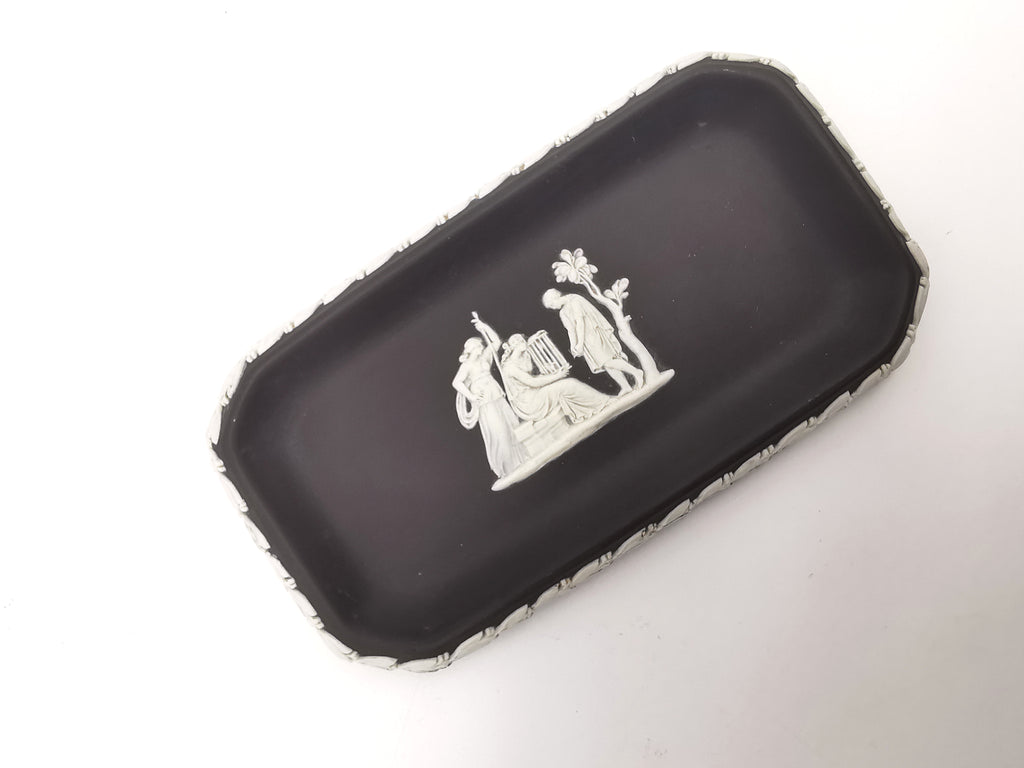 Vintage Wedgwood Black Jasperware Rectangular Pin Tray – Neoclassical Relief