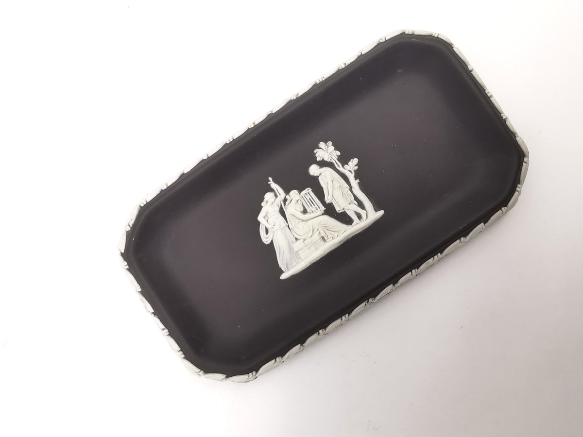 Vintage Wedgwood Black Jasperware Rectangular Pin Tray – Neoclassical Relief