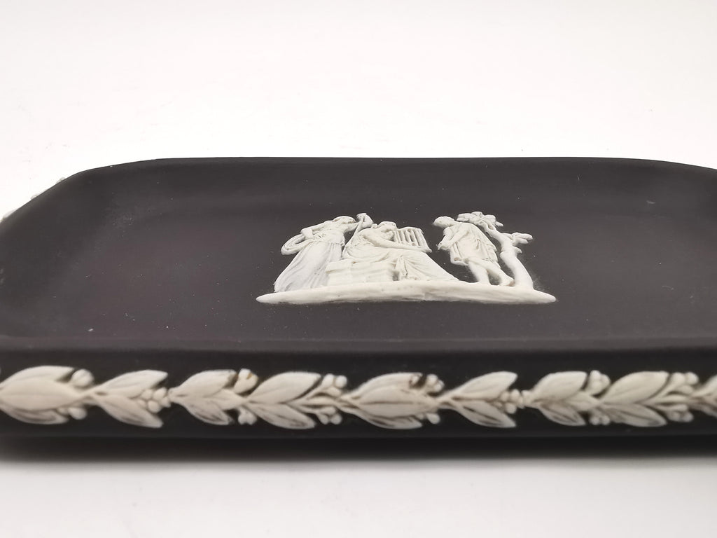 Vintage Wedgwood Black Jasperware Rectangular Pin Tray – Neoclassical Relief