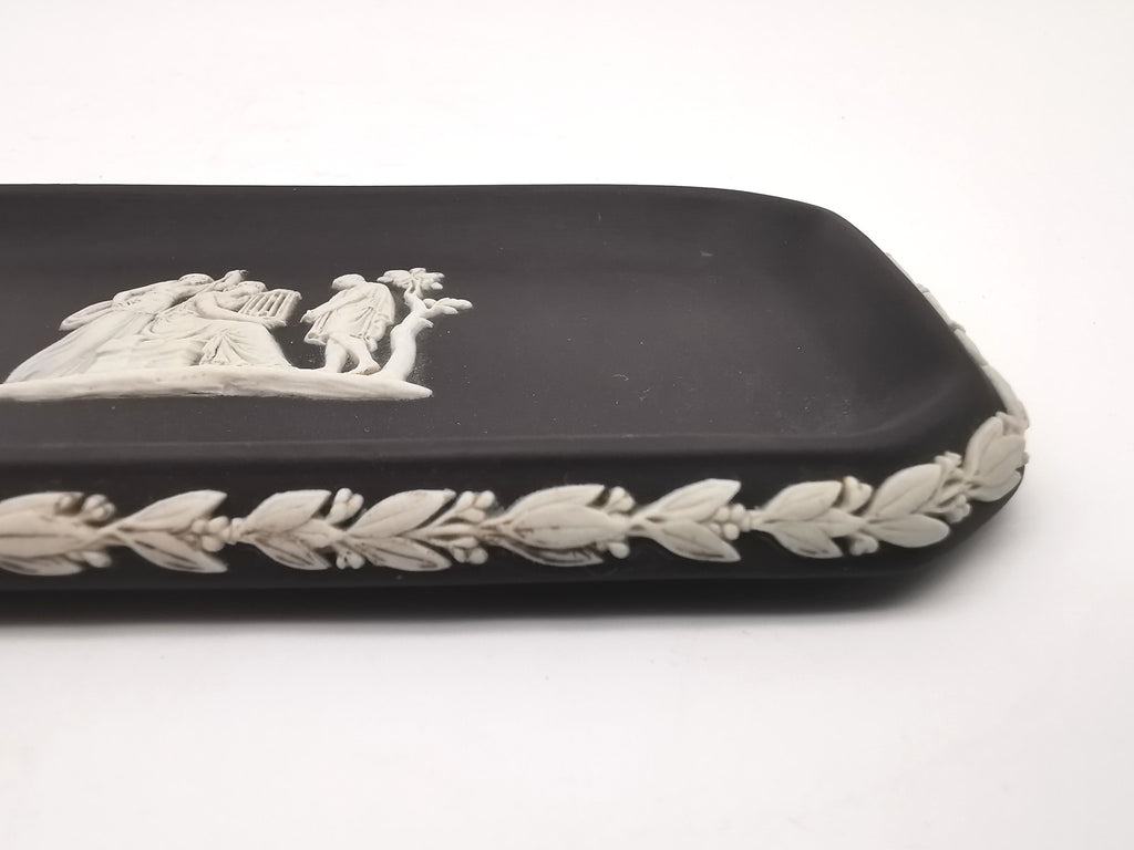 Vintage Wedgwood Black Jasperware Rectangular Pin Tray – Neoclassical Relief
