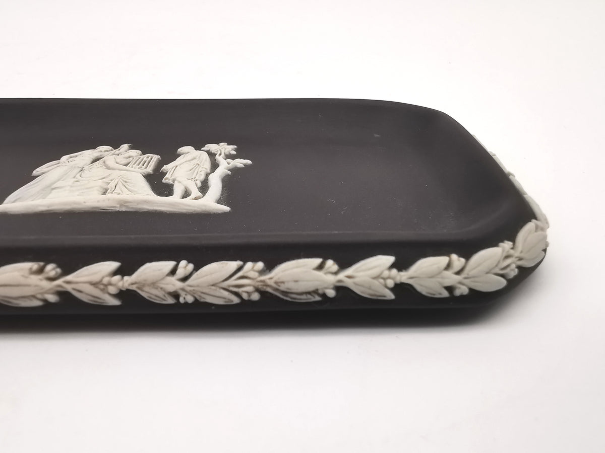 Vintage Wedgwood Black Jasperware Rectangular Pin Tray – Neoclassical Relief