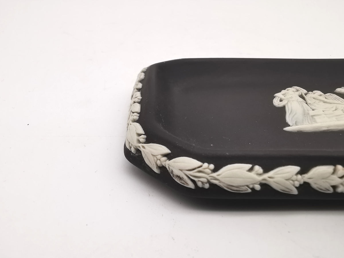 Vintage Wedgwood Black Jasperware Rectangular Pin Tray – Neoclassical Relief