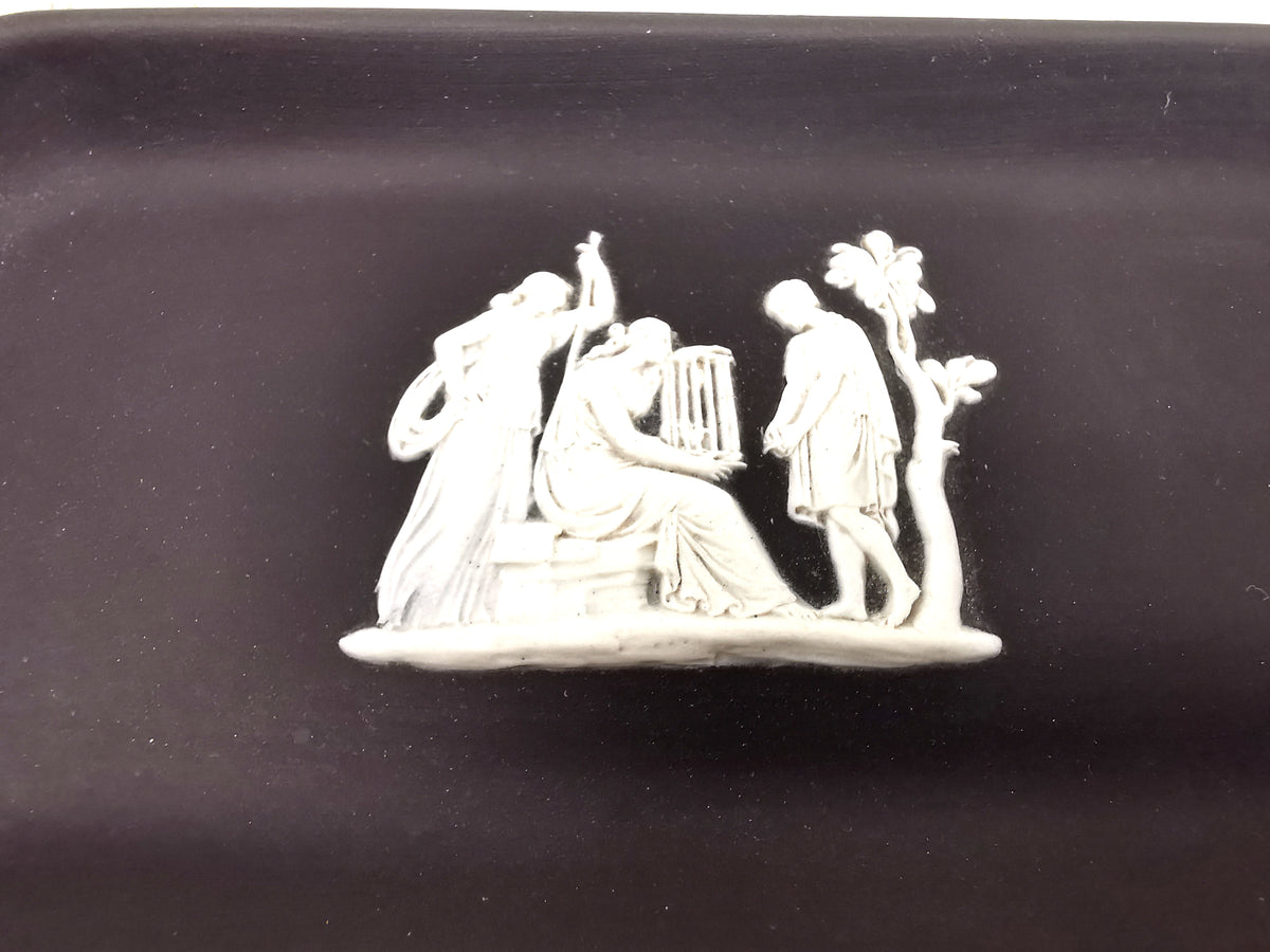 Vintage Wedgwood Black Jasperware Rectangular Pin Tray – Neoclassical Relief