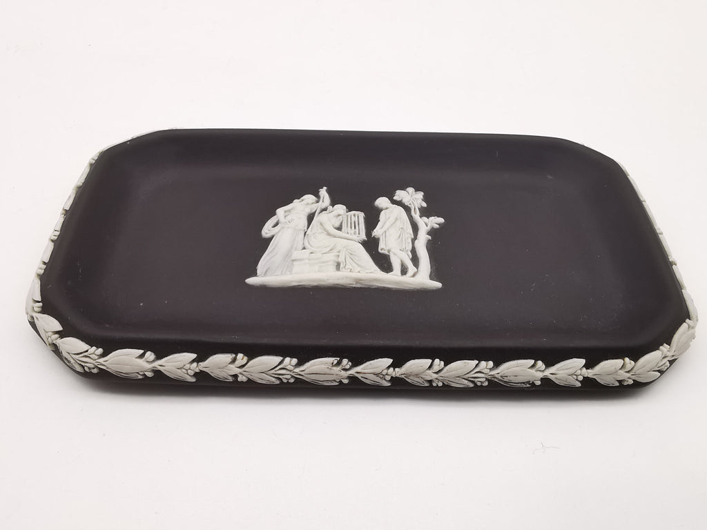 Vintage Wedgwood Black Jasperware Rectangular Pin Tray – Neoclassical Relief