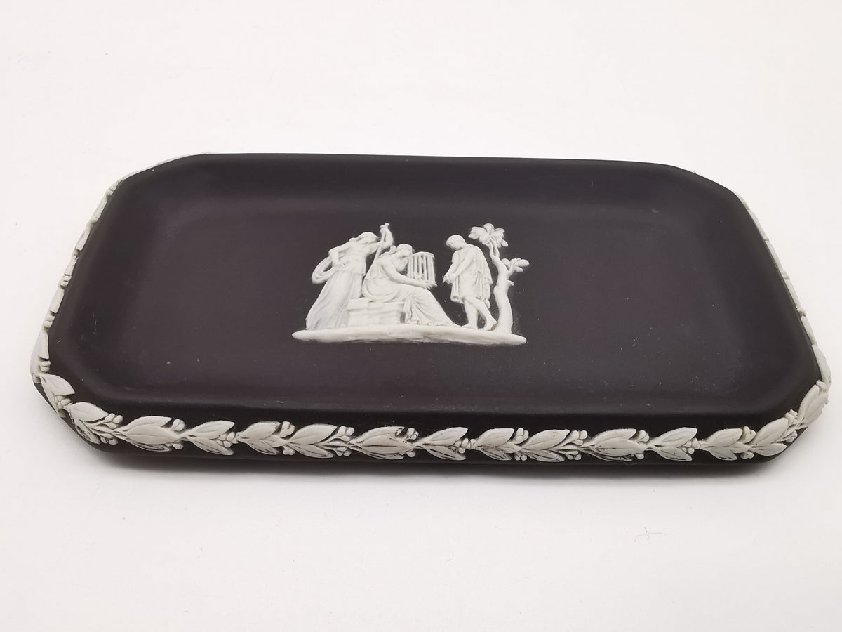 Vintage Wedgwood Black Jasperware Rectangular Pin Tray – Neoclassical Relief