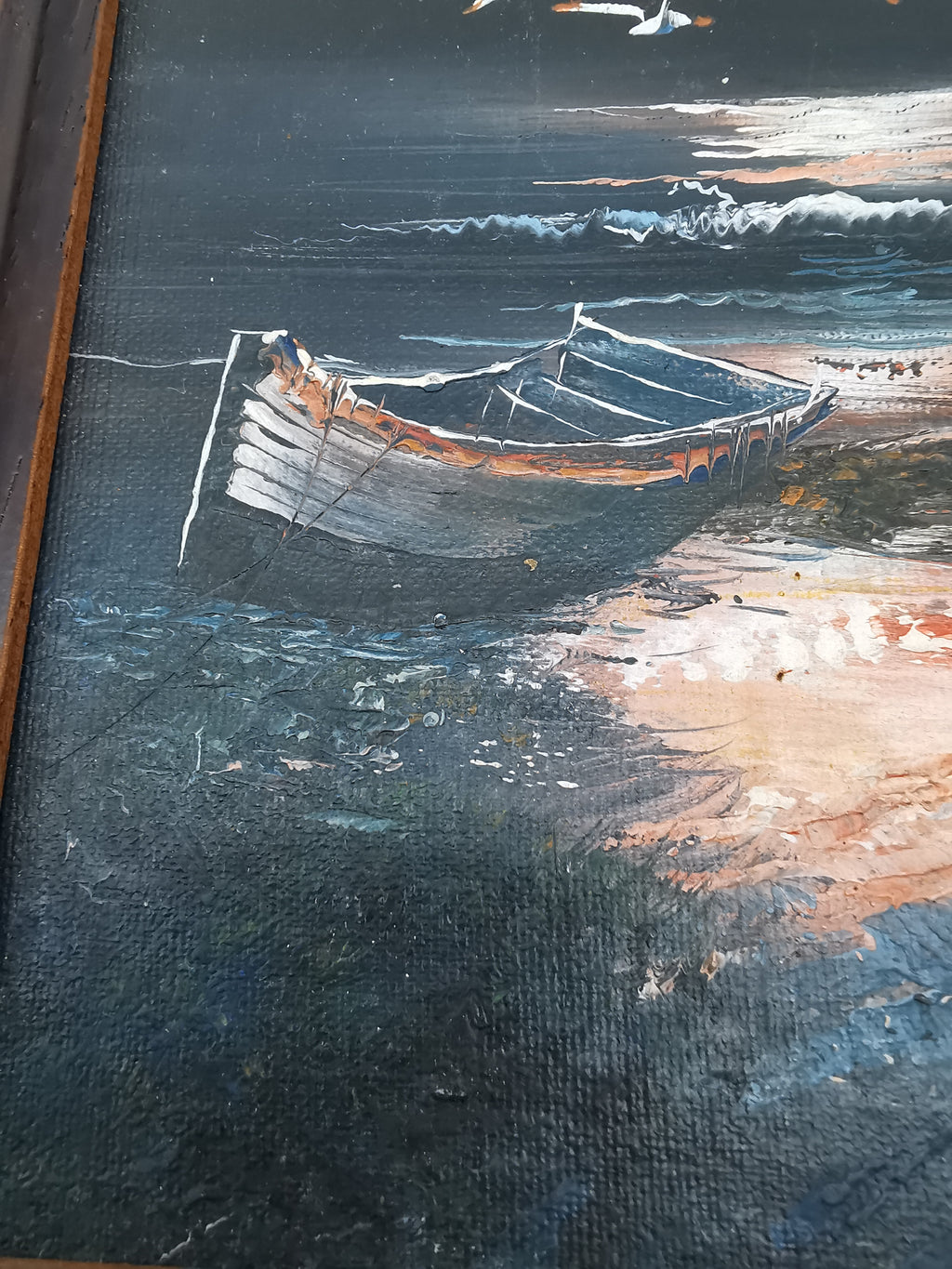 Vintage H. Gailey Signed Coastal Oil Painting – Framed Beach Sunset Seascape 36.5cm x 31.5cm