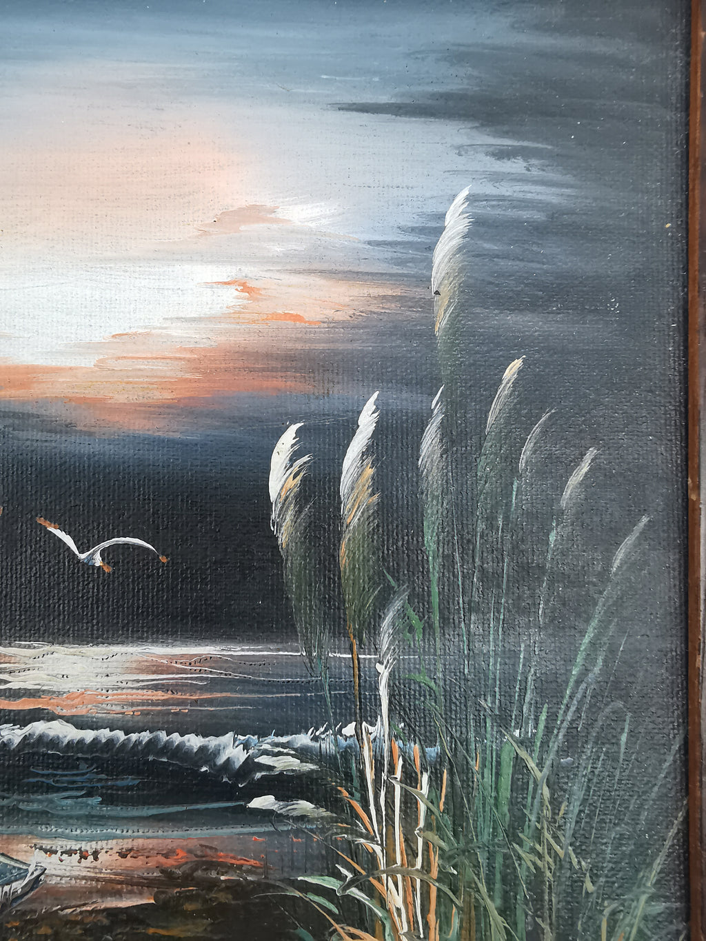 Vintage H. Gailey Signed Coastal Oil Painting – Framed Beach Sunset Seascape 36.5cm x 31.5cm