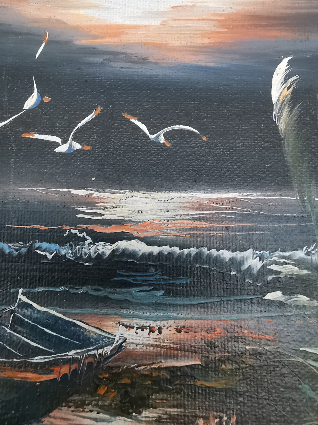 Vintage H. Gailey Signed Coastal Oil Painting – Framed Beach Sunset Seascape 36.5cm x 31.5cm
