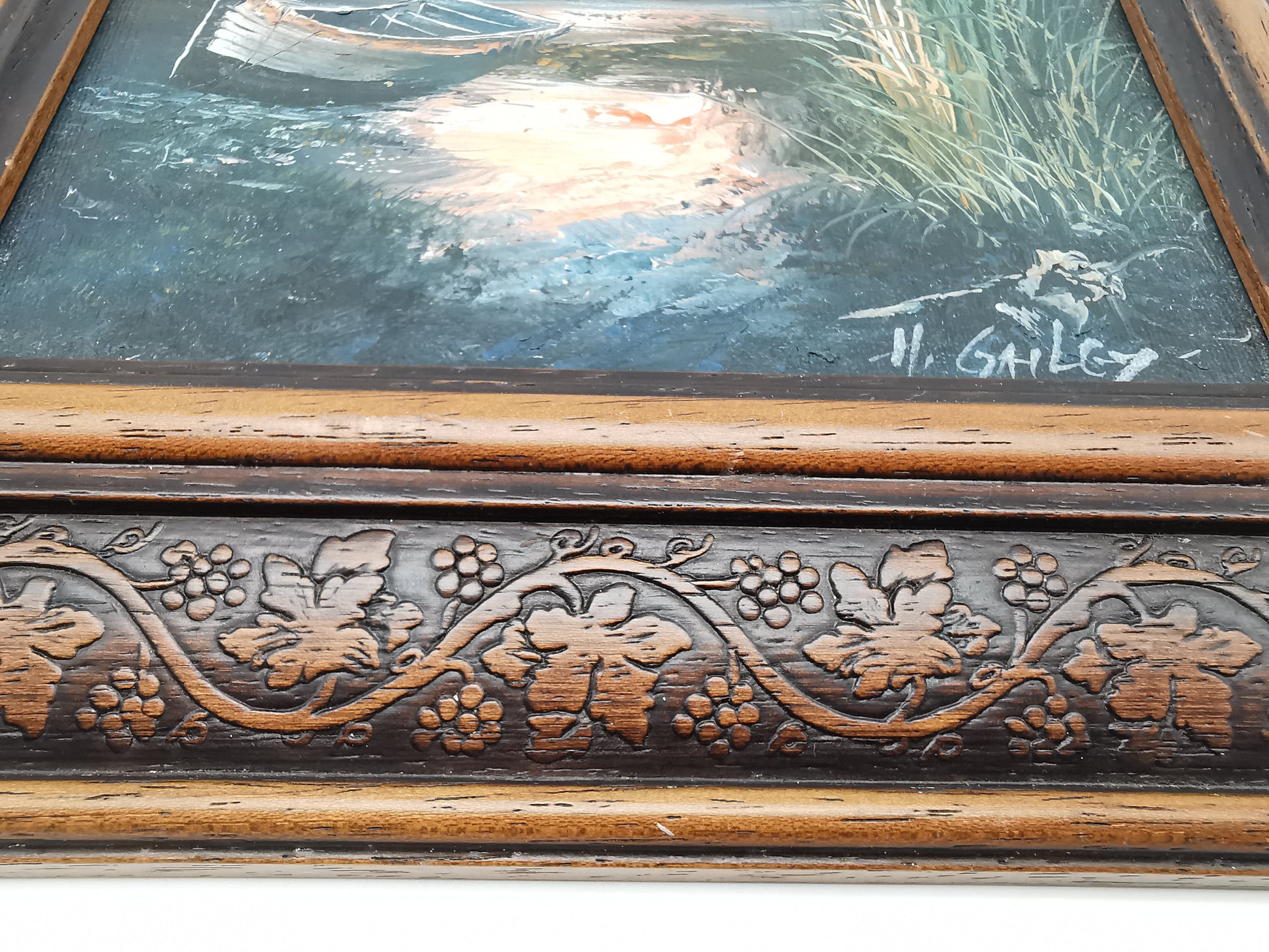 Vintage H. Gailey Signed Coastal Oil Painting – Framed Beach Sunset Seascape 36.5cm x 31.5cm