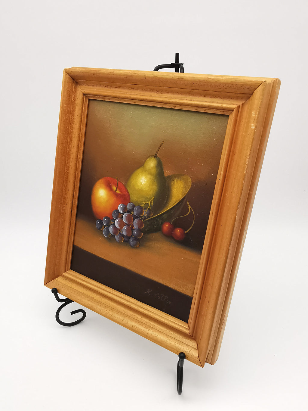 Fruit Still Life Oil Painting in Wooden Frame, Signed K. Cotton