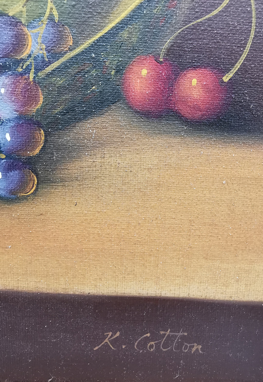 Fruit Still Life Oil Painting in Wooden Frame, Signed K. Cotton