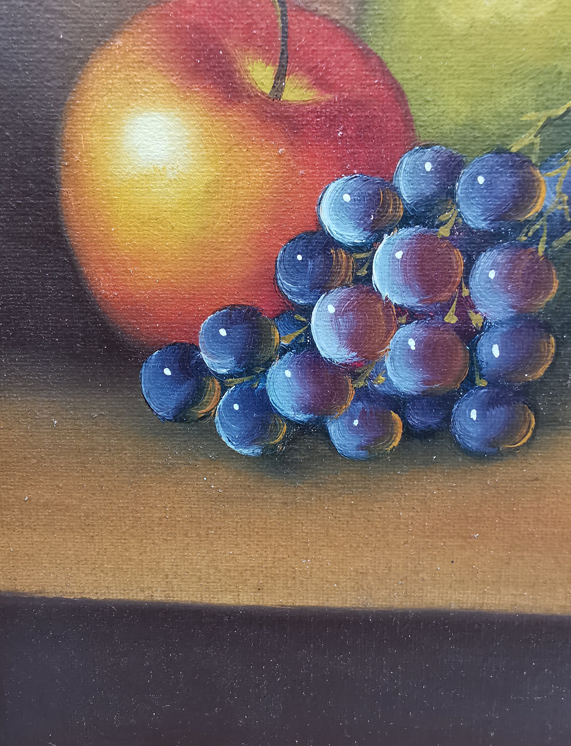 Fruit Still Life Oil Painting in Wooden Frame, Signed K. Cotton